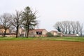 Farmhouse farm panorama landscape Po Valley vision fields agriculture crops Italy Italian Royalty Free Stock Photo