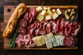 Farmhouse Feast: Cheese, Meat, and Bread Display. Royalty Free Stock Photo