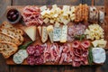 Farmhouse Feast: Cheese, Meat, and Bread Display. Royalty Free Stock Photo