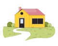 Farmhouse green grass line cartoon flat illustration