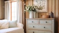 Farmhouse interior design, home decor, living room or hallway decor, dresser, sofa and furniture in English country house and Royalty Free Stock Photo