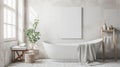 farmhouse interior Poster, wall mockup in white cozy bathroom interior background. Generative Ai Royalty Free Stock Photo