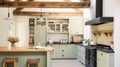 Farmhouse kitchen decor and interior design, English in frame kitchen cabinets, old wood in a country house, elegant