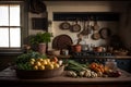 farmhouse kitchen with farm-to-table ingredients and traditional cooking tools