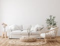 Farmhouse living room interior background,wall mockup Royalty Free Stock Photo