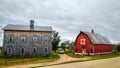 Farmhouse with Red Quilt Barn in Baraboo, Wisconsin Royalty Free Stock Photo