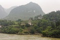 Farmhouse among the trees on the steep banks of the Yangtze River