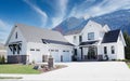 Spacious White Farmhouse Exterior Home Real Estate Housing House Dwelling Construction Canada Chilliwack British Columbia Royalty Free Stock Photo