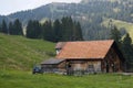 Farmhouse and yard. Swiss farm Royalty Free Stock Photo