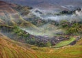 Farmhouses in the highlands of China, farm land, rice terraces.