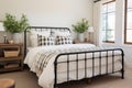 Farmhousestyle Guest Room With Wrought Iron Bed And Rustic Decor Modern Farmhouse Interior Design