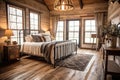 Farmhousestyle Guest Room With Wrought Iron Bed And Rustic Decor Modern Farmhouse Interior Design. Generative AI
