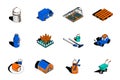 Farming and agriculture 3d isometric icons set. Pack elements