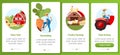 Farming & agriculture onboarding mobile app screen vector template. Farmyard, harvest, poultry farm, tractor driving. Walkthrough