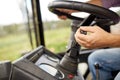 Senior man driving tractor at farm Royalty Free Stock Photo