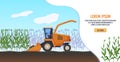 Farming agriculture vector illustration, cartoon flat agricultural agrarian tractor or farmers combine harvester working Royalty Free Stock Photo