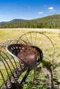 Farming-Antique Iron Hay Rake in Pasture