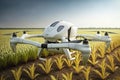 Farming automation using drones over on fields, future agriculture, Generative AI