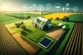 Farming automation using drones over on fields, future agriculture, Generative AI