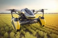 Farming automation using drones over on fields, future agriculture, Generative AI