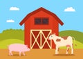 Farm with Animals, Cow and Pig Cattle by Homestead