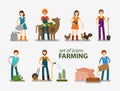 Farming and cattle breeding set of icons. People at work on the farm. Vector illustration Royalty Free Stock Photo