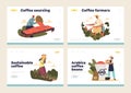 Farming coffee production stages concept of template landing pages with farmers harvesting coffee