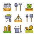 Farming color icons set. Agriculture flat vector icons. Symbols, logos illustration set Royalty Free Stock Photo