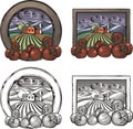 Farming and Countrylife Vector Illustration Set in Woodcut Style