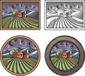 Farming and Countrylife Vector Illustration Set in Woodcut Style