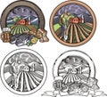 Farming and Countrylife Vector Illustration Set in Woodcut Style