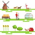 Farming Elements In Geometric Style Set Of Illustrations