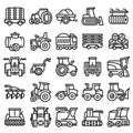 Farming equipment icons set, outline style