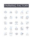 Farming factory line icons collection. Automobile plant, Meat factory, Fishery plant, Textile mill, Power station, Paper