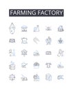 Farming factory line icons collection. Automobile plant, Meat factory, Fishery plant, Textile mill, Power station, Paper