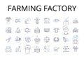 Farming factory line icons collection. Automobile plant, Meat factory, Fishery plant, Textile mill, Power station, Paper