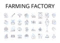 Farming factory line icons collection. Automobile plant, Meat factory, Fishery plant, Textile mill, Power station, Paper