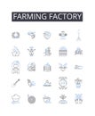 Farming factory line icons collection. Creativity, Talent, Imagination, Mastery, Skill, Technique, Expression vector and