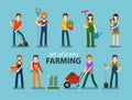 Farming and gardening icon set. People at work on the farm. Vector illustration