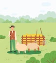 Farmer Pasturing Sheep, Harvest Festive Vector