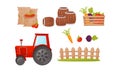 Farming and Harvesting Products with Fruits and Vegetables Vector Set