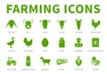 Farming Icon Set of Sheep, Pig, Cow, Goat, Horse, Rooster, Goose, Chicken, Egg, Milk, Farmer, Concentrate, Tractor, Bottle, Animal