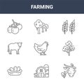 9 farming icons pack. trendy farming icons on white background. thin outline line icons such as honeycomb, cotton, apple tree .