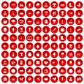 100 farming icons set red Royalty Free Stock Photo