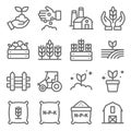 Farming icons set vector illustration. Contains such icon as agriculture, planting, fertilizer, fence and more. Expanded Stroke Royalty Free Stock Photo