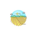 Farming landscape, field line icon. Farm flat illustration of wheat field vector linear design isolated on white