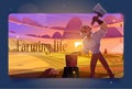 Farming life banner with man chopping wood