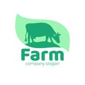 Farming logo with cow. Dairy product label