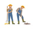 Farming Man with Hayfork Set Vector Illustration