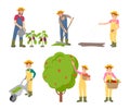 Farming Man and Woman Set Vector Illustration